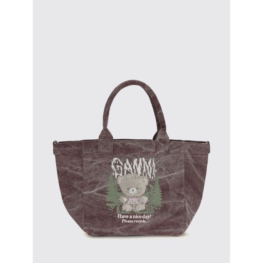 Ganni Women Ganni Medium Recycled Cotton Tote Bag With Teddy Bear Print